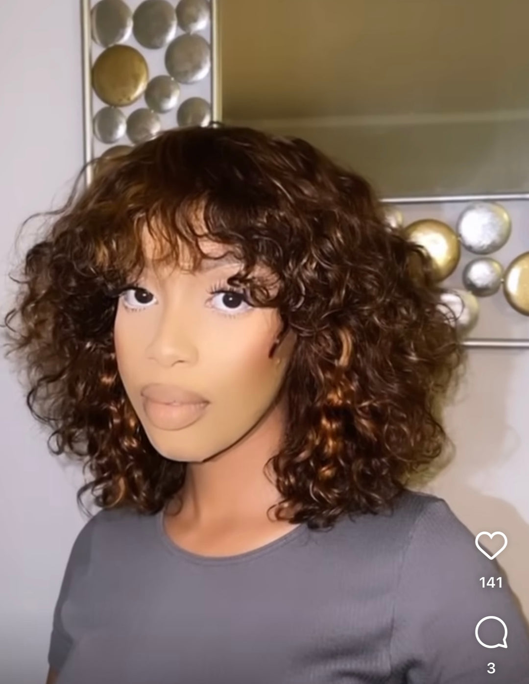 Brown Curly Fringe Bob