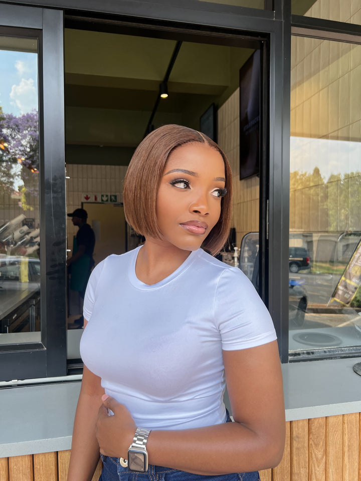 6" Brown Pre-cut Glueless & Ready To Wear | Sleek Bob Wig